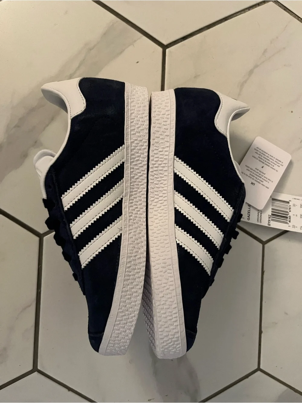 adidas kids Navy and White Suede Sneakers